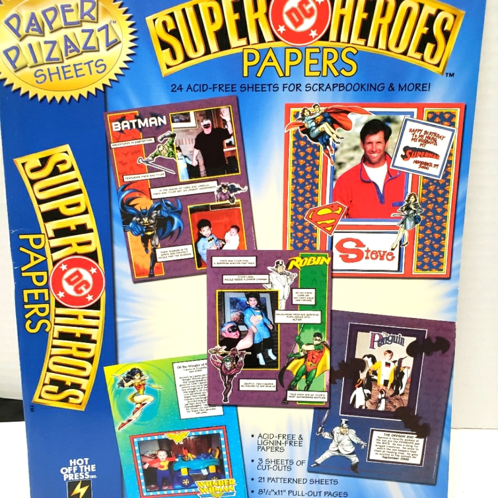 Paper Pizzaz DC SUPER HEROES Craft Paper Cutouts for Scrapbooking or Paper Craft
